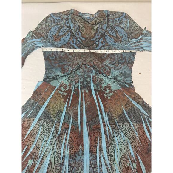 Boho Y2K Mandala Print Asymmetrical Hem Unity Tunic Top Festival Hippie Small - Picture 2 of 7